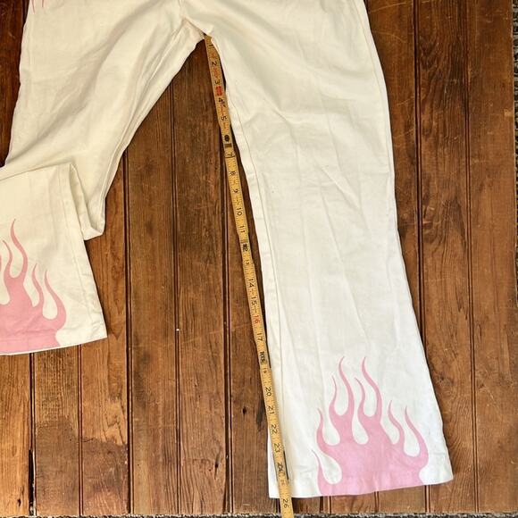 Colorful Natalie White boot leg mid rise Pants with Pink Flame Design - Picture 7 of 8